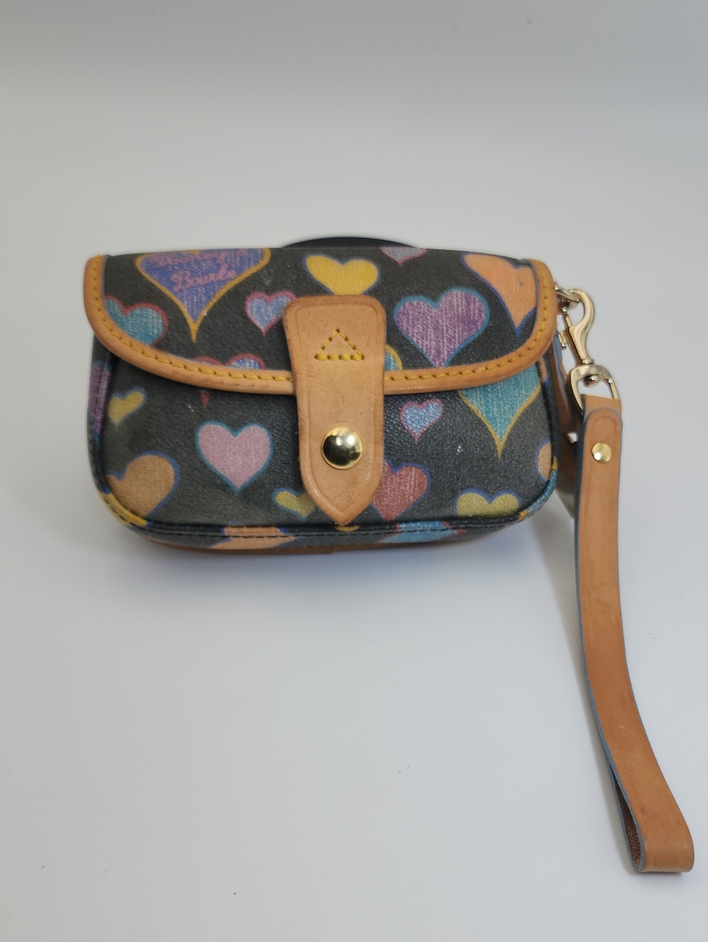 Dooney & Bourke Pouch Clutch Wristlet Mini Bag Hearts Monogram Womens Y2K